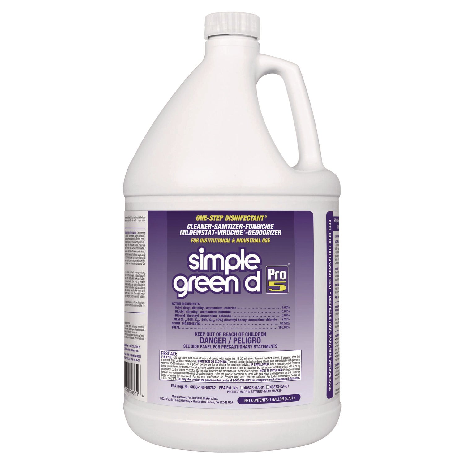 d Pro 5 Disinfectant, Unscented, 1 gal Bottle