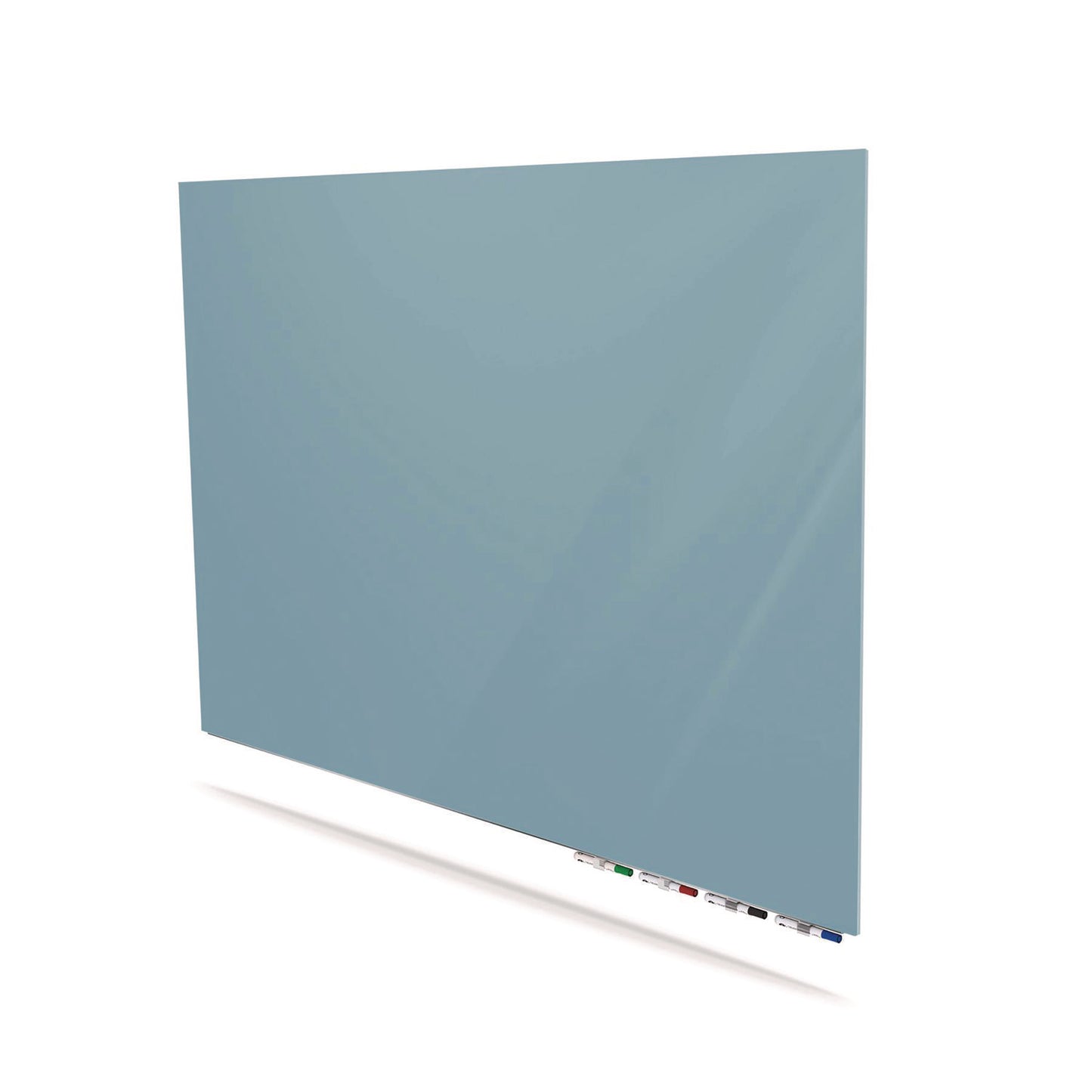 Aria Low-Profile Frameless Magnetic Glassboard, 72" x 48", Denim Blue Surface