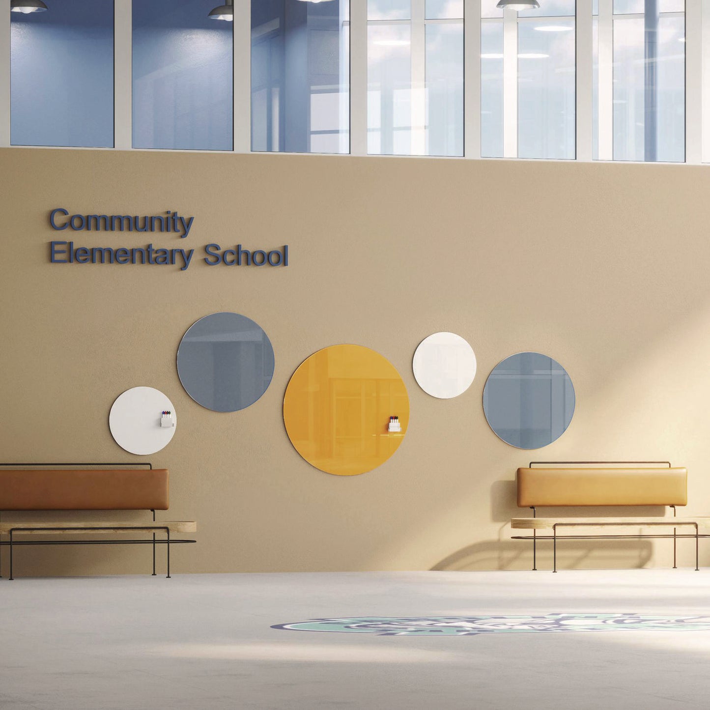 Coda Low Profile Circular Magnetic Glassboard, 48 x 48, Denim Surface