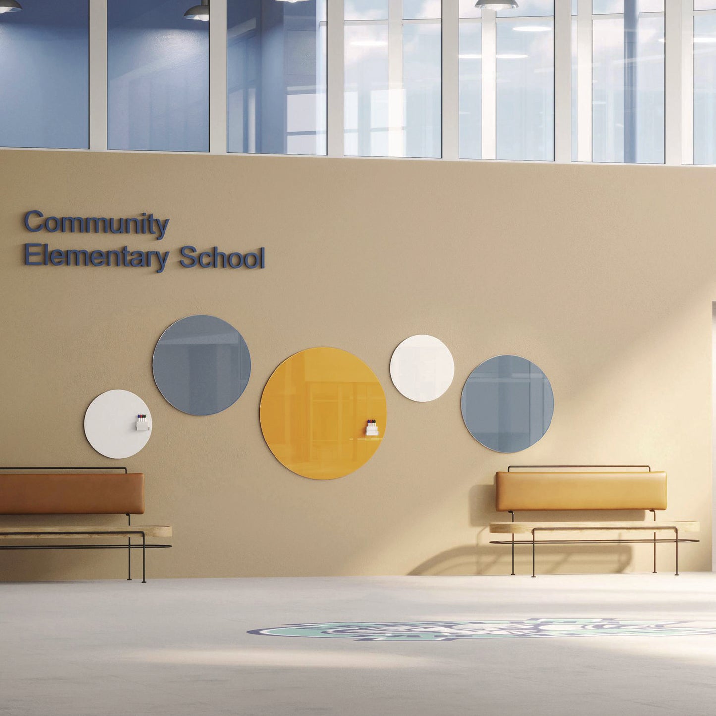 Coda Low Profile Circular Non-Magnetic Glassboard, 48 x 48, Denim Surface