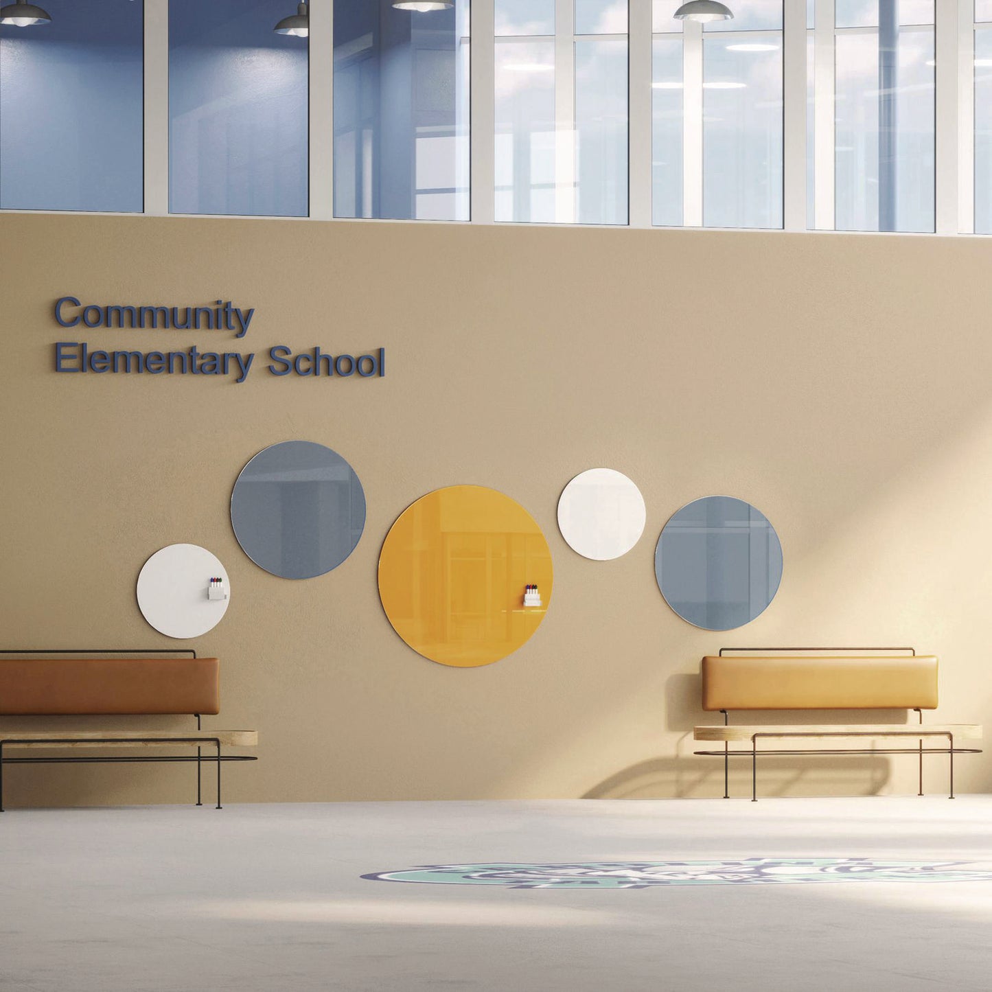 Coda Low Profile Circular Non-Magnetic Glassboard, 36 x 36, Denim Surface