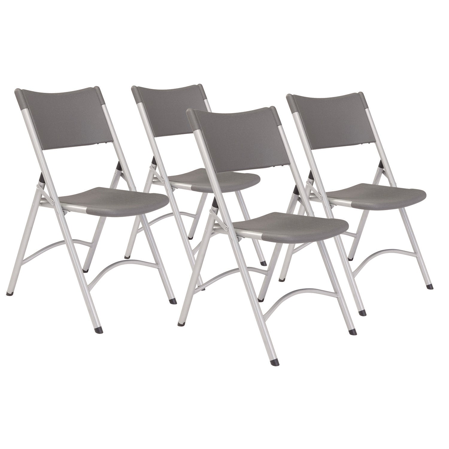 600 Series Heavy Duty Plastic Folding Chair, Supports Up to 500 lb, 18" Seat Height, Gray Seat/Back, Silver Base, 4/Carton