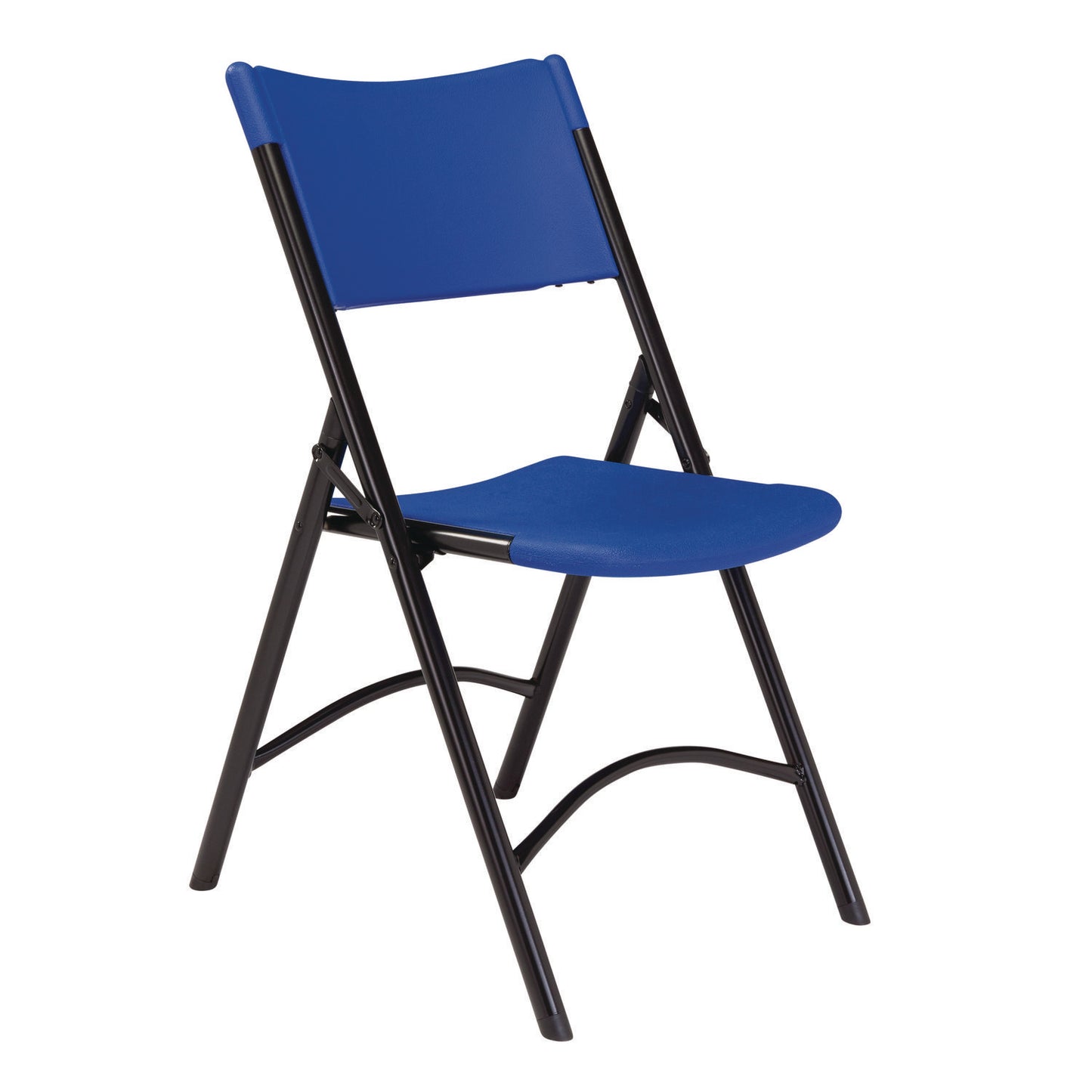 600 Series Heavy Duty Plastic Folding Chair, Supports Up to 500 lb, 18" Seat Height, Blue Seat/Back, Black Base, 4/Carton