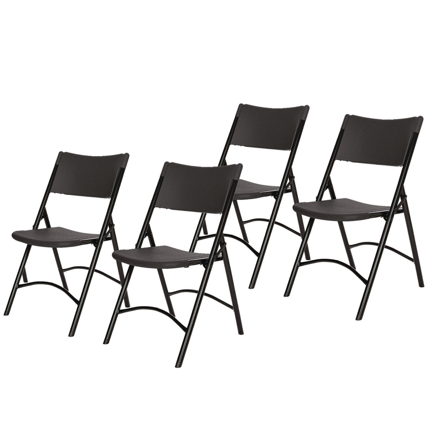 600 Series Heavy Duty Plastic Folding Chair, Supports Up to 500 lb, 18" Seat Height, Black Seat/Back/Base, 4/Carton