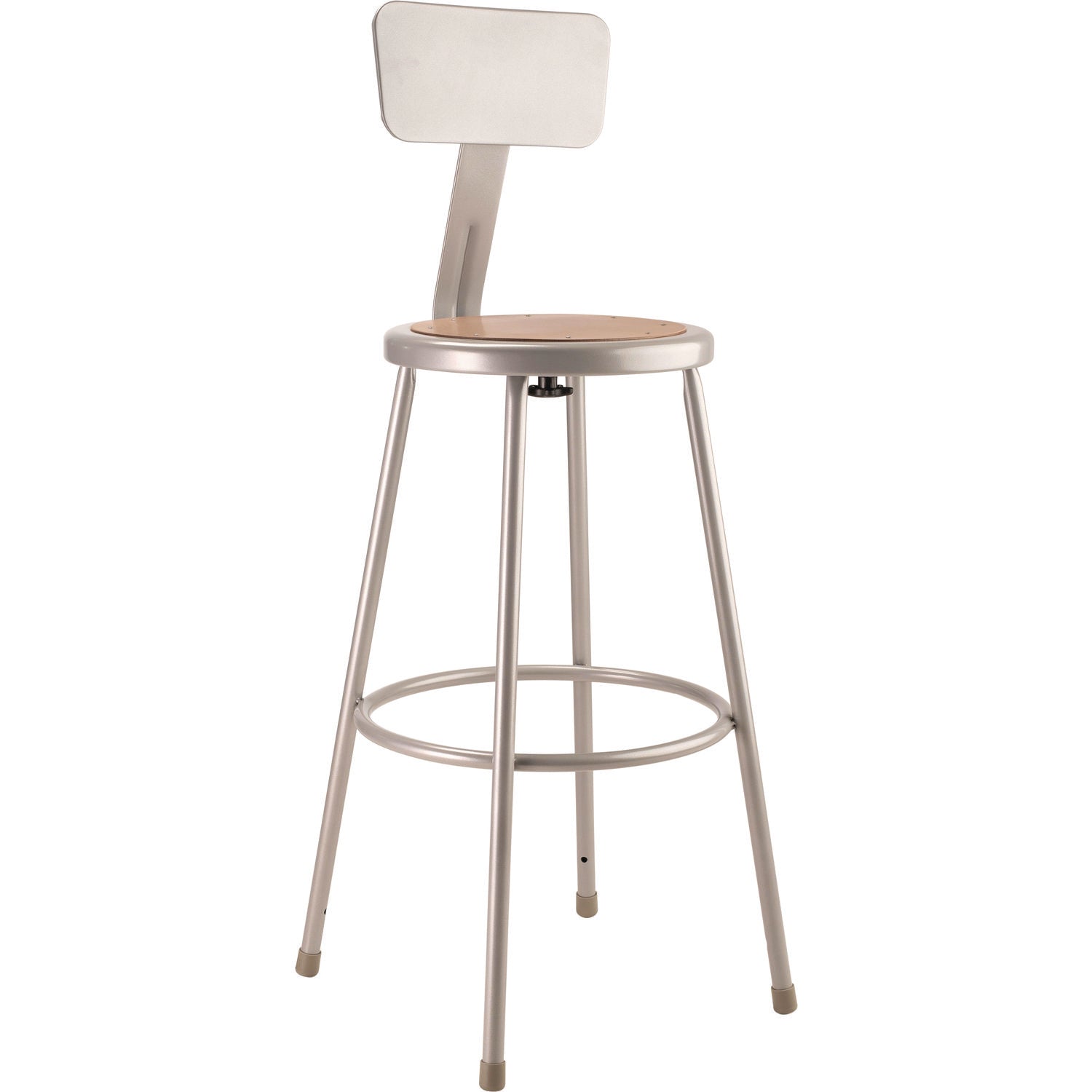 6200 Series Heavy Duty Steel Stool With Backrest, Supports Up to 500 lb, 30" Seat Height, Brown Seat, Gray Back/Base