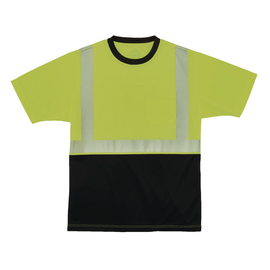 GloWear 8280BK Class 2 Performance T-Shirt with Black Bottom, X-Large Long, Lime