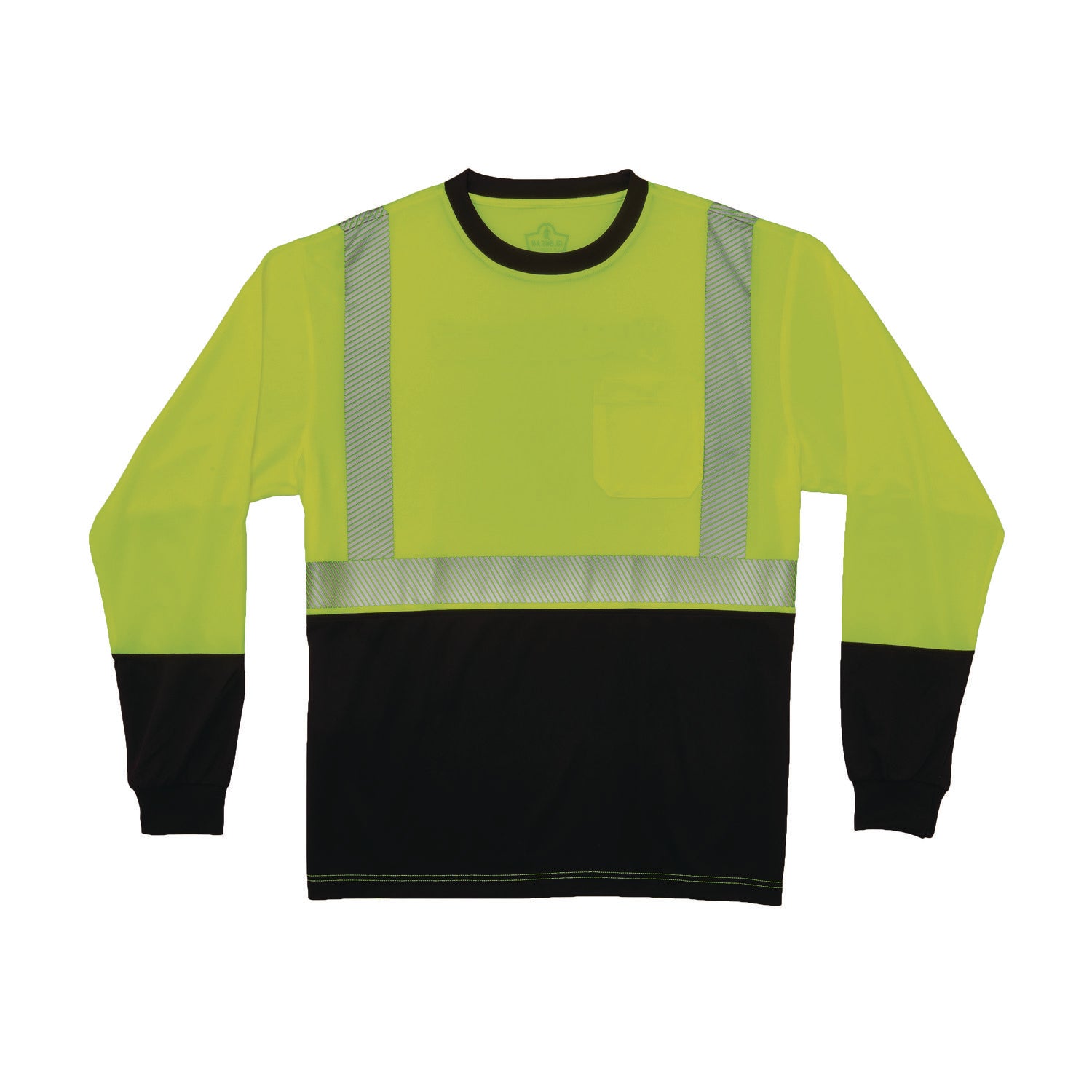 GloWear 8281BK Class 2 Long Sleeve Shirt with Black Bottom, 4X-Large Long, Lime
