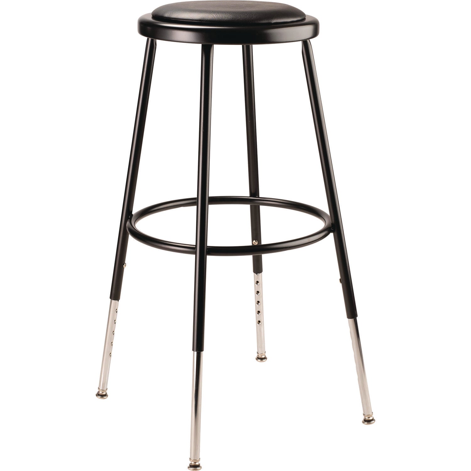 6400 Series Height Adjustable Heavy Duty Vinyl Padded Steel Stool, Supports 500 lb, 25" to 33" Seat Height, Black Seat/Base