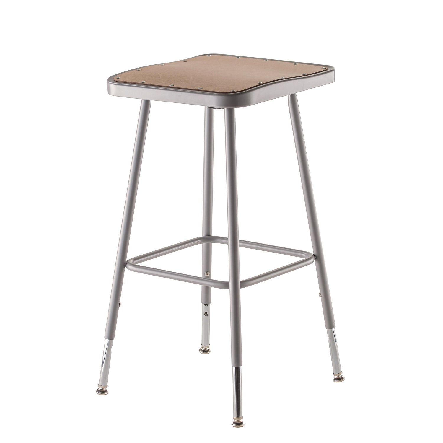 6300 Series Height Adjust Heavy Duty Square Seat Steel Stool, Backless, 500lb, 23.75" to 31.75" Height, Brown Seat, Gray Base