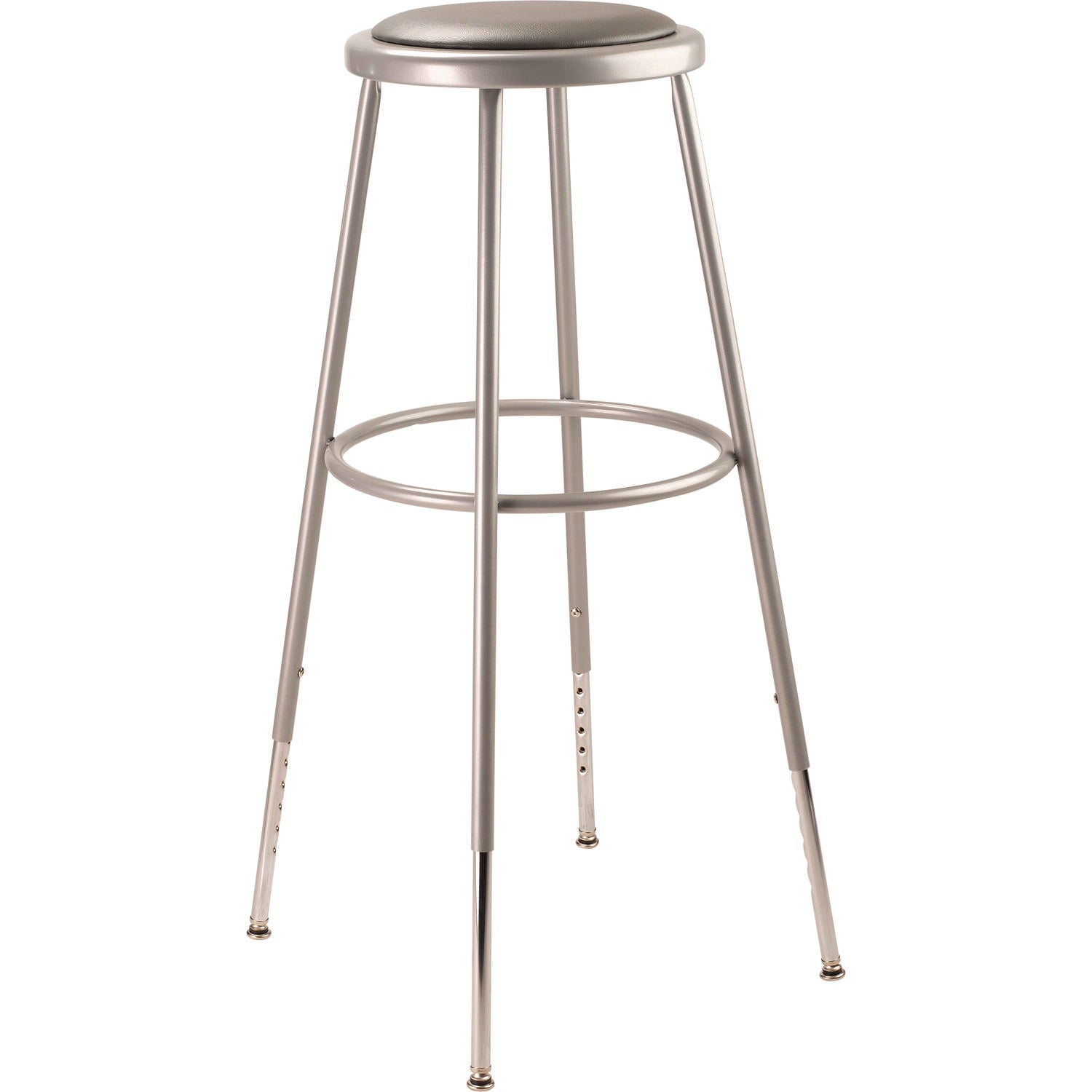 6400 Series Height Adjust Heavy Duty Vinyl Padded Steel Stool, Backless, Support 500lb, 30.5" to 38.5" Height, Gray Seat/Base