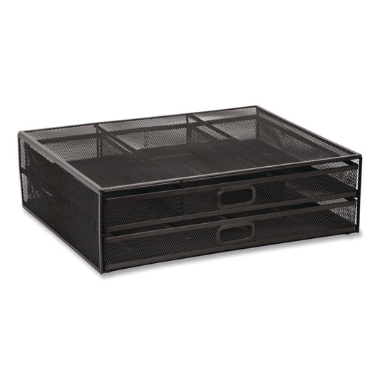Metal Mesh Monitor Stand with Storage Drawers, For Up to 32" Monitors, 15.8" x 11.8" x 4.7", Black, Supports 30 lb