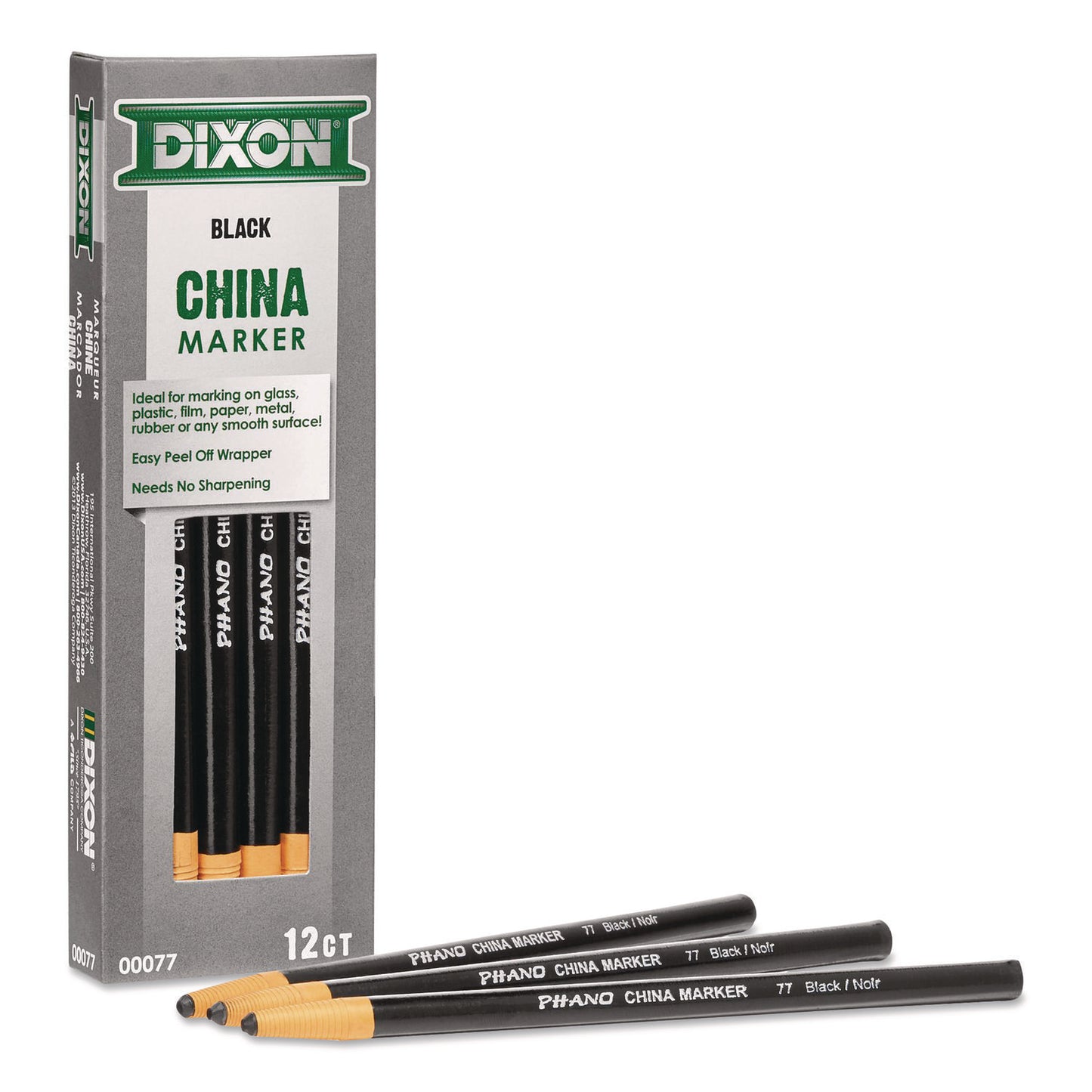 China Marker, 0.37" x 7", Black, 12/Pack