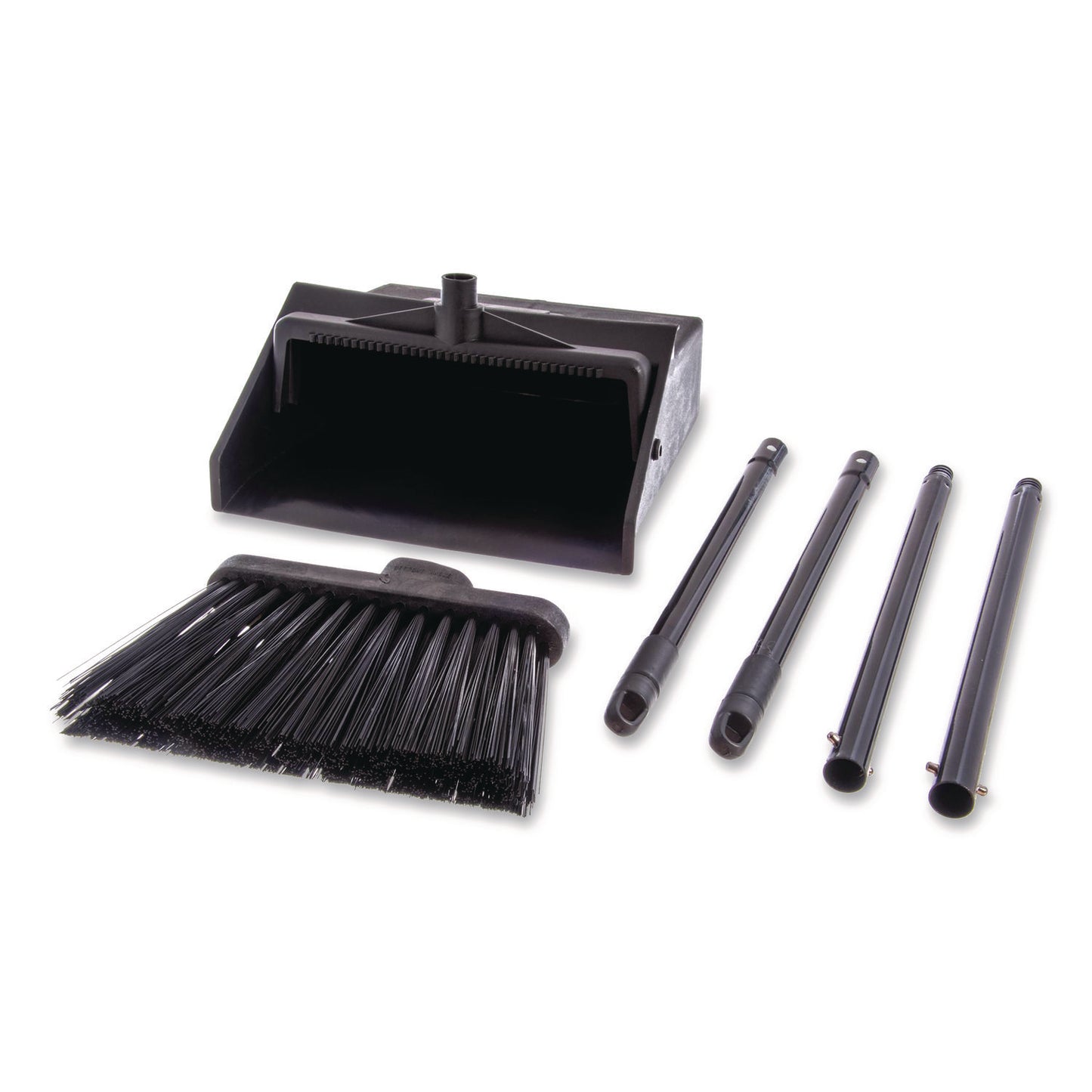 Duo-Pan Upright Dust Pan and Broom, 11.8 x 36, 24.5" Handle, Plastic, Black