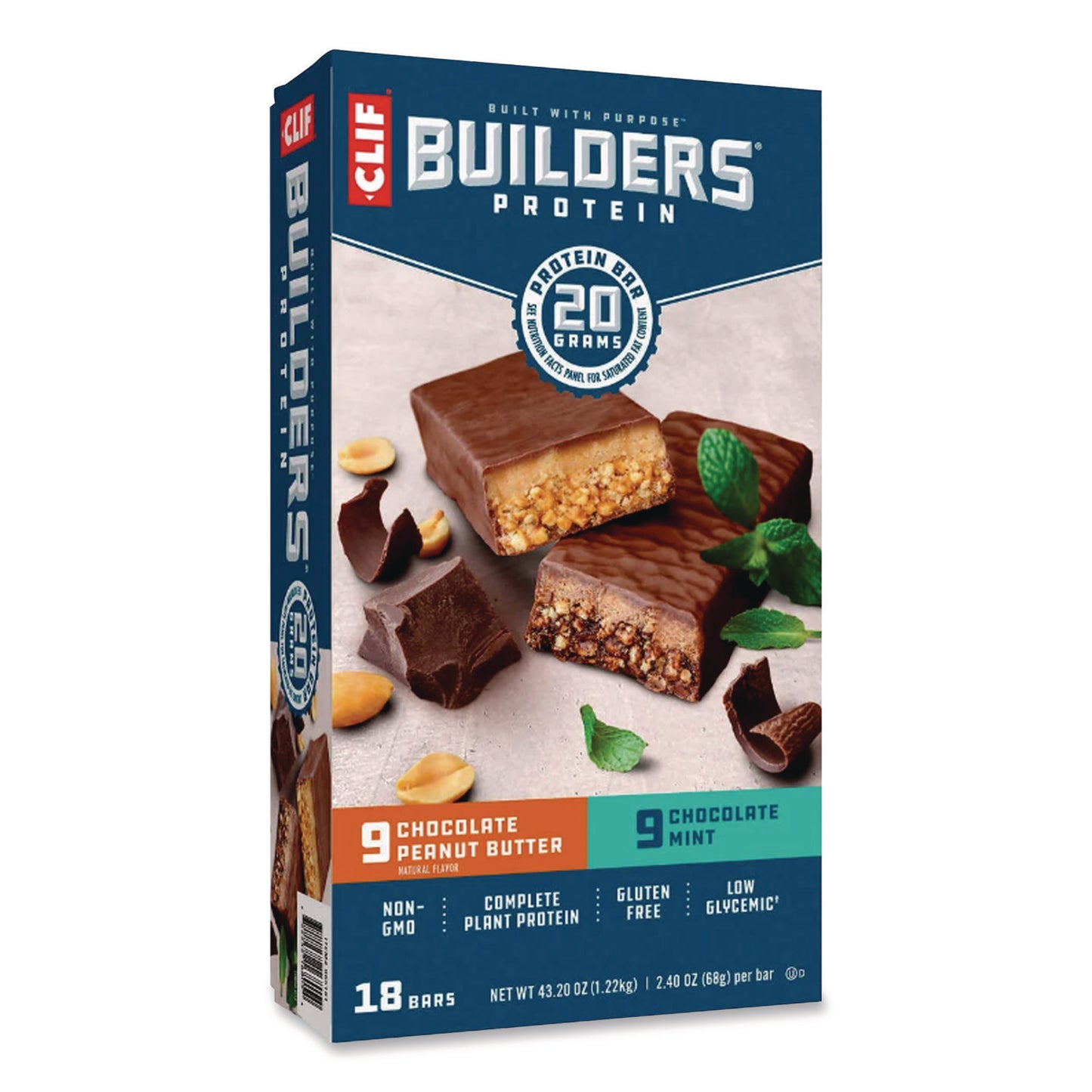 Builders Protein Bar, Variety Pack, Chocolate Mint/Chocolate Peanut Butter, 2.4 oz Bar, 18 Bars/Box