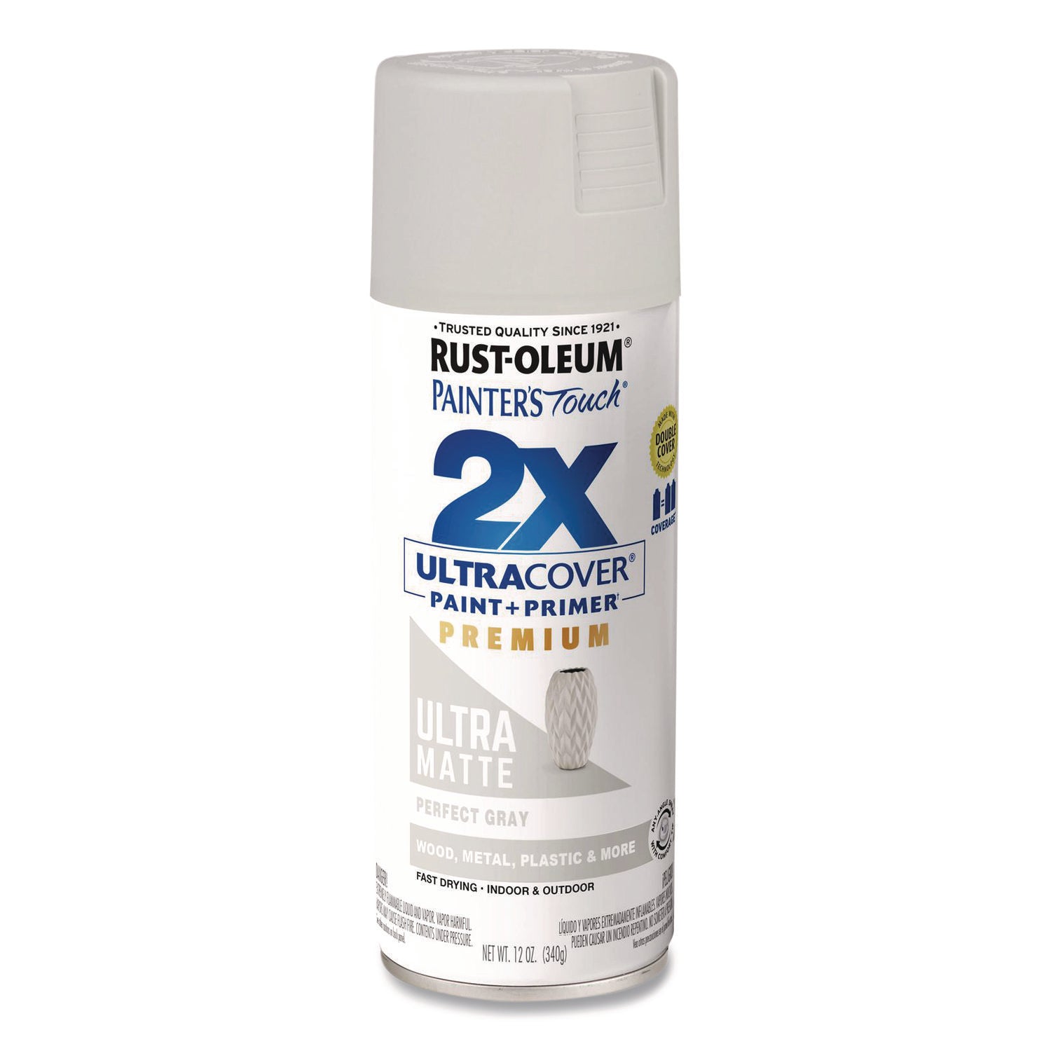 Painter's Touch 2X Ultra Cover Spray Paint, Ultra Matte Gray, 12 oz Aerosol Can