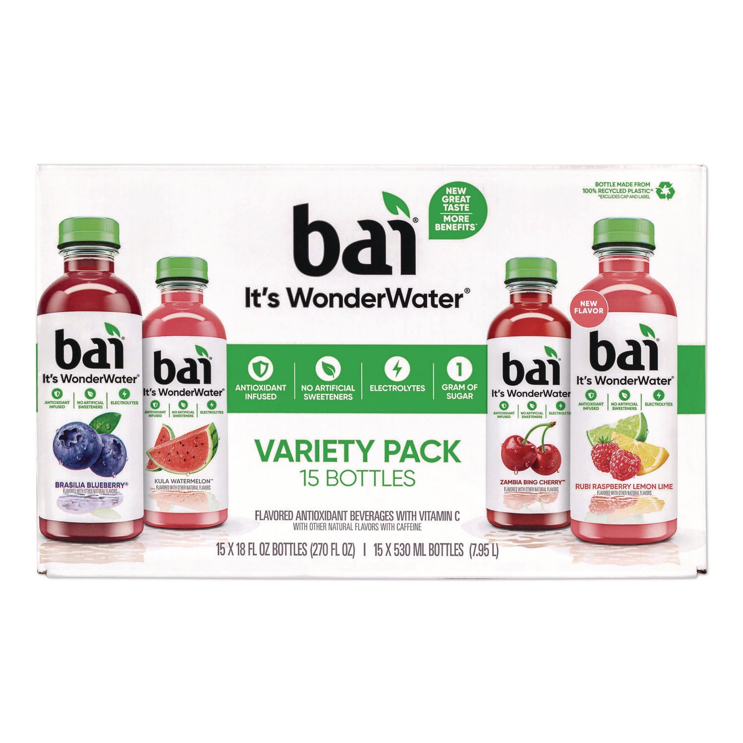 Antioxidant Infused Beverage, Variety Pack, 18 oz Bottle, 15/Carton