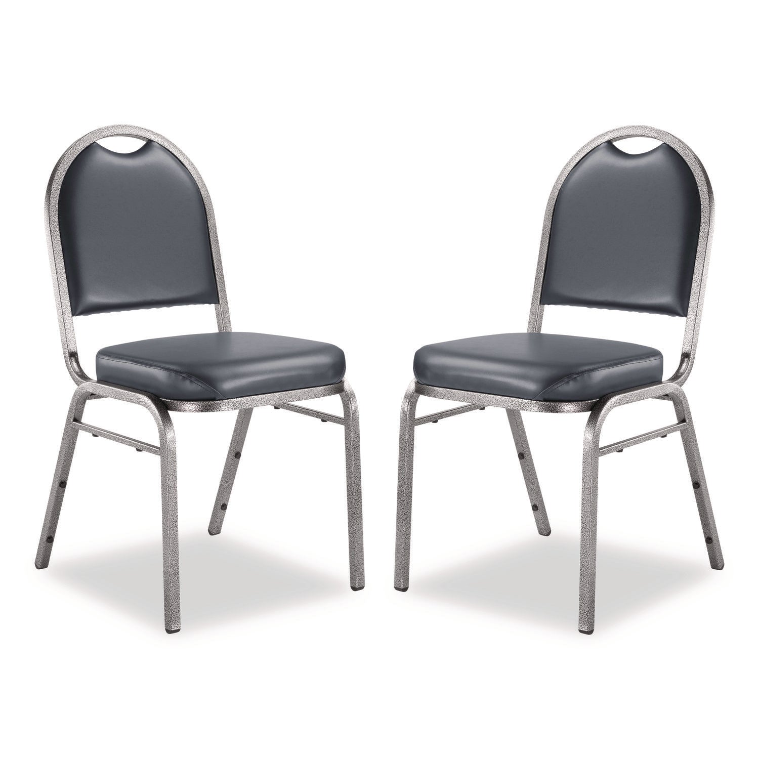 9200 Series Premium Upholstered Stack Chair, Vinyl, Supports 500 lb, 19" Seat Ht, Midnight Blue Seat/Back, Silver Base, 2/PK
