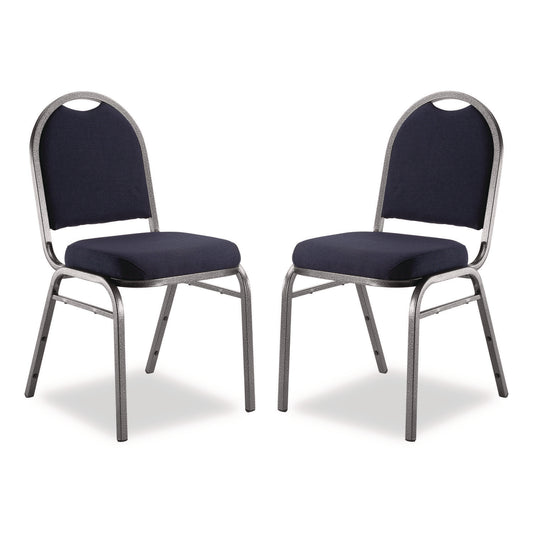 9200 Series Premium Upholstered Stack Chair, Fabric, Supports 500 lb, 19" Seat Ht, Midnight Blue Seat/Back, Silver Base, 2/PK