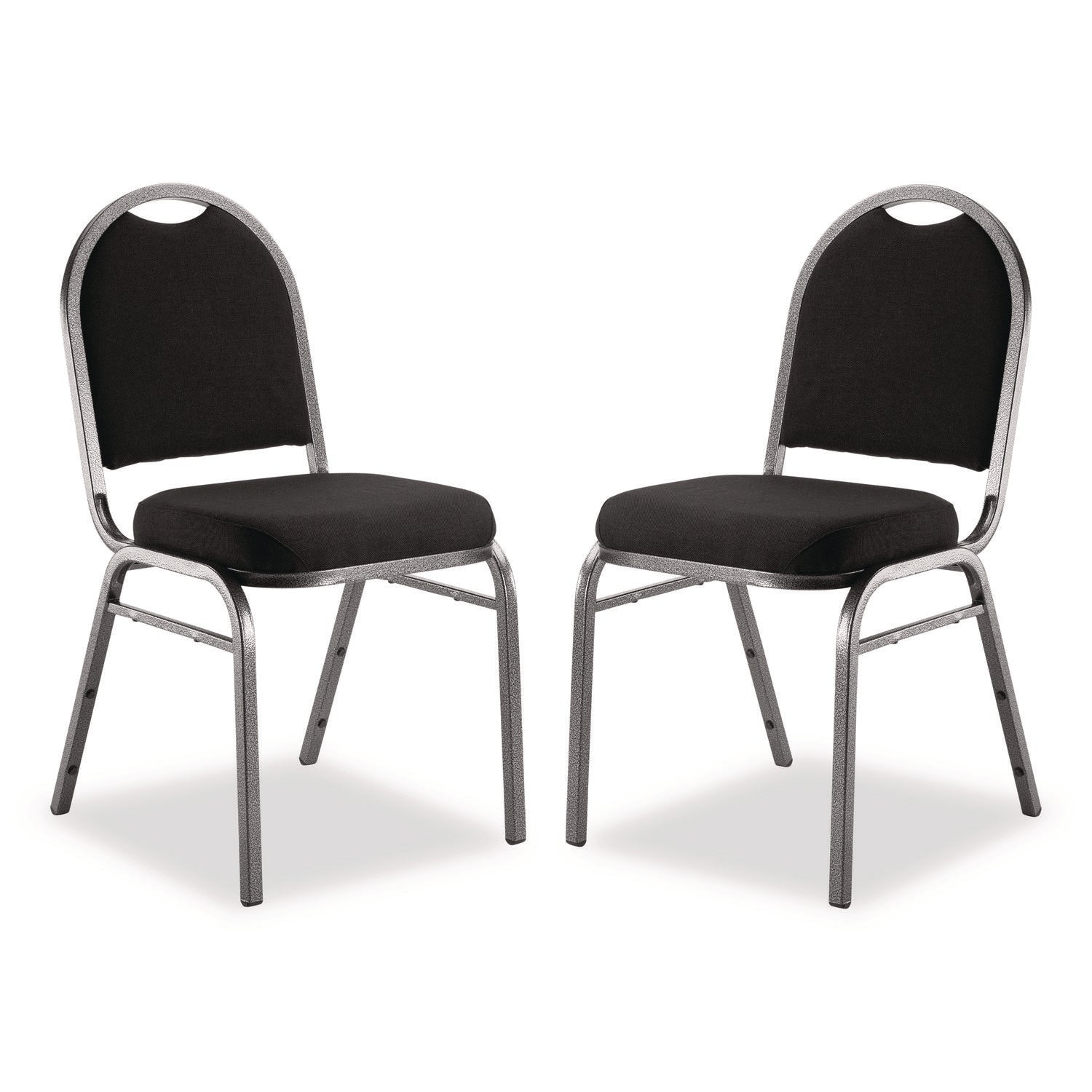 9200 Series Premium Upholstered Stack Chair, Fabric, Supports 500 lb, 19" Seat Ht, Ebony Black Seat/Back, Silver Base, 2/PK