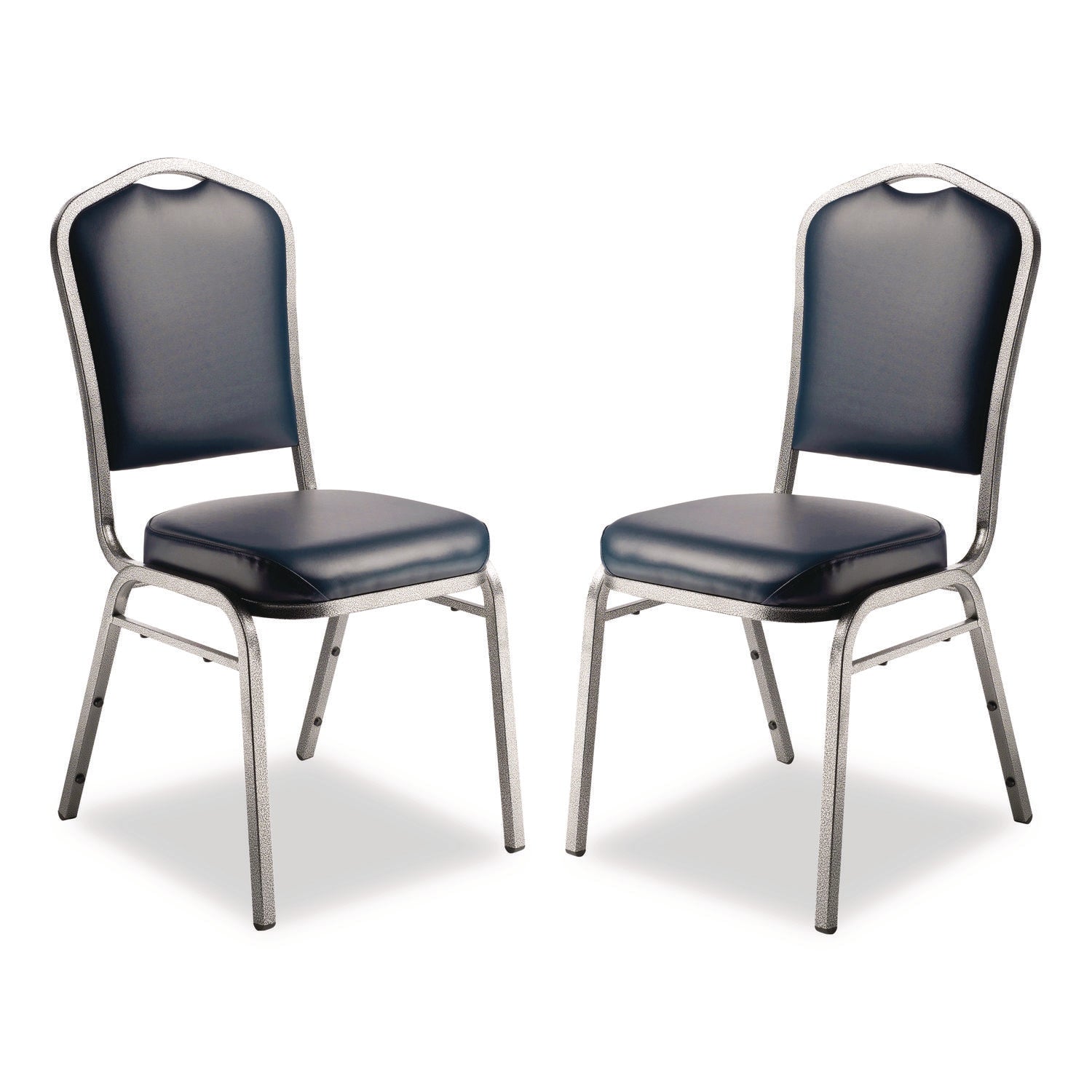 9300 Series Deluxe Upholstered Stack Chair, Vinyl, Supports 500 lb, 19" Seat Ht, Midnight Blue Seat/Back, Silver Base, 2/Pack