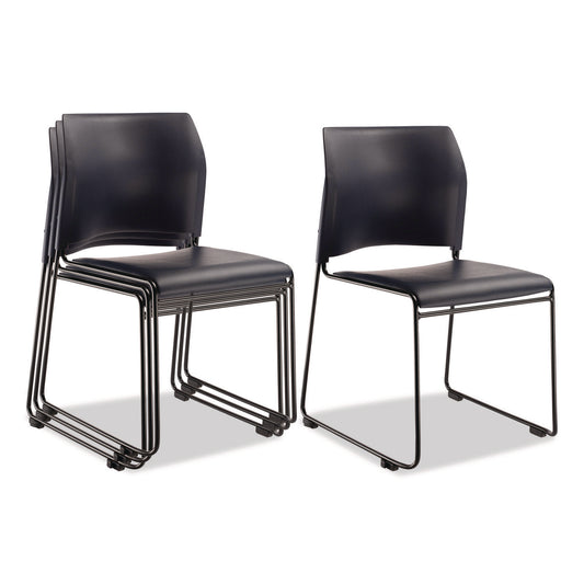 8700 Series Cafetorium Plush Vinyl Stack Chair, Supports Up to 500 lb, 18" Seat Height, Blue Seat/Back, Black Base, 4/Carton