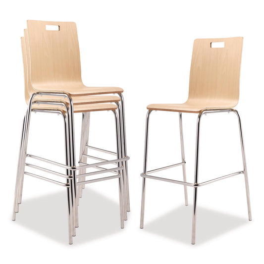 Bushwick Series Bentwood Stool, Supports Up to 500 lb, 30" Seat Height, Natural Seat, Natural Back, Chrome Base, 4/Carton