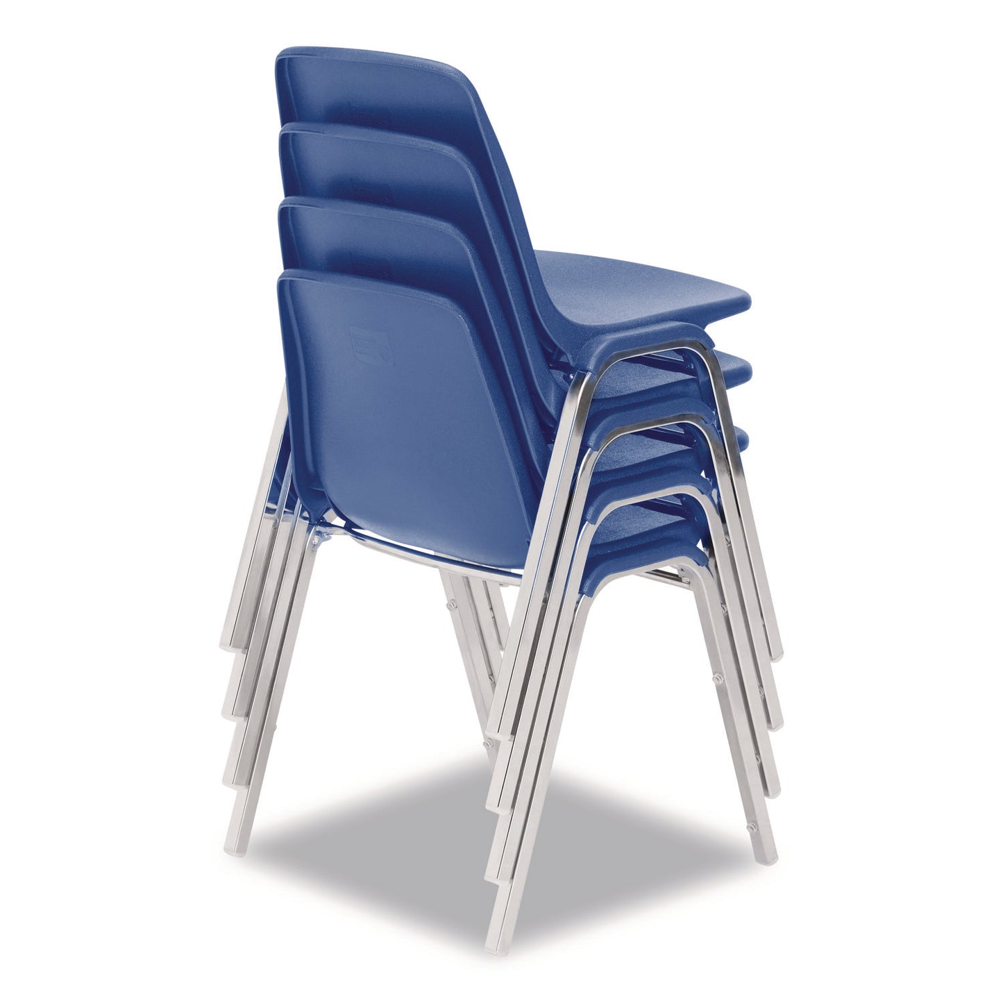 8100 Series Poly Shell Stacking Chair, Supports Up to 500 lb, 18" Seat Height, Blue Seat, Blue Back, Chrome Base, 4/Carton