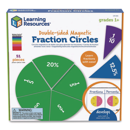 Double-Sided Magnetic Rainbow Fraction and Percentage Circles, Grades 1 to 6, English, Randomly Assorted Colors, 9 Pieces