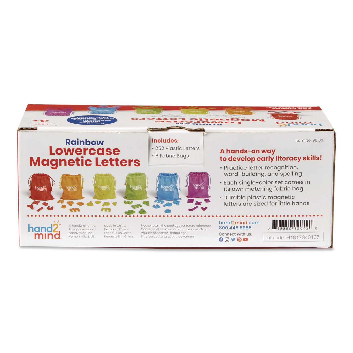 Rainbow Lowercase Magnetic Letters, 1.5" Tall, Assorted Color Characters, 6 Sets of 42 Pieces