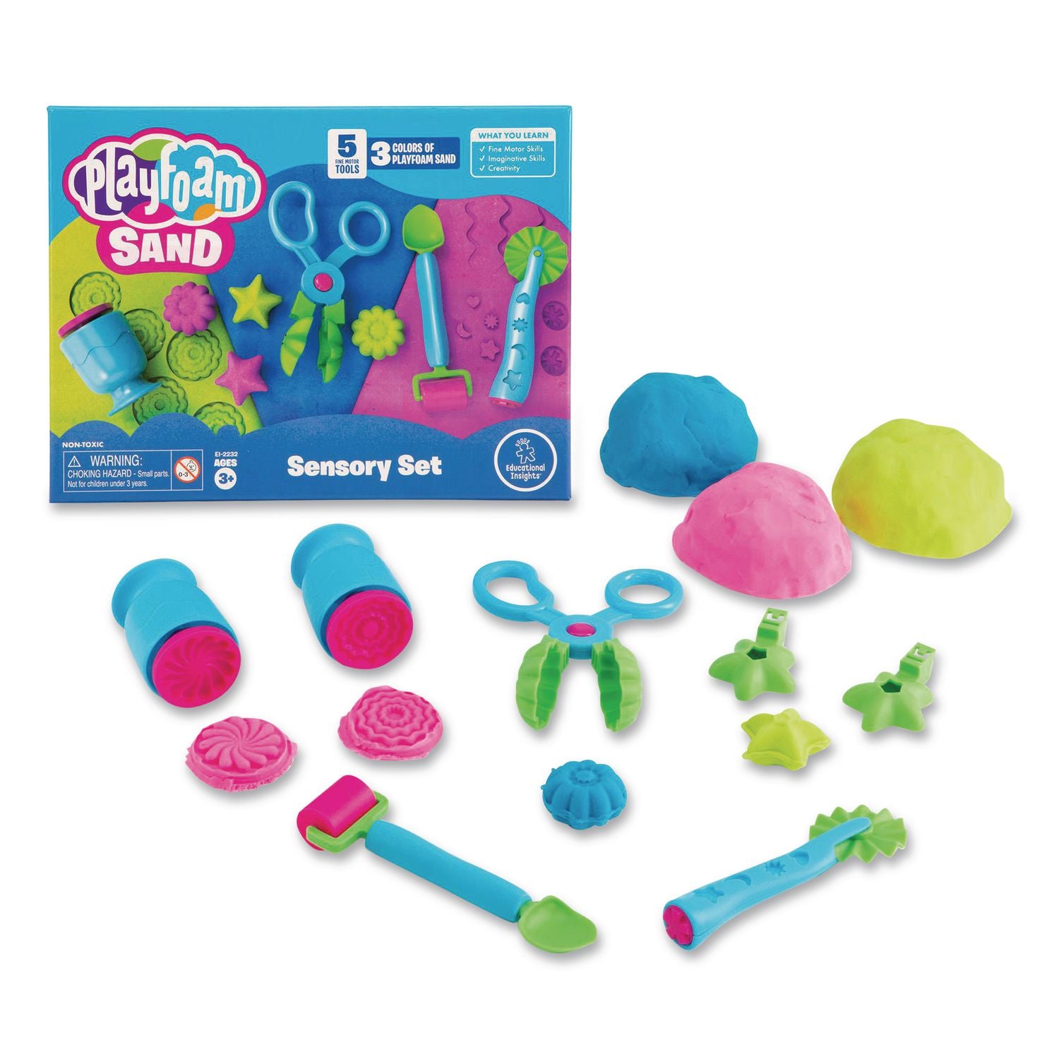 Playfoam Sand Sensory Set: Five Tools and Three Assorted Color 6 oz Packs of Sand, Ages 3 to 7, 8 Pieces