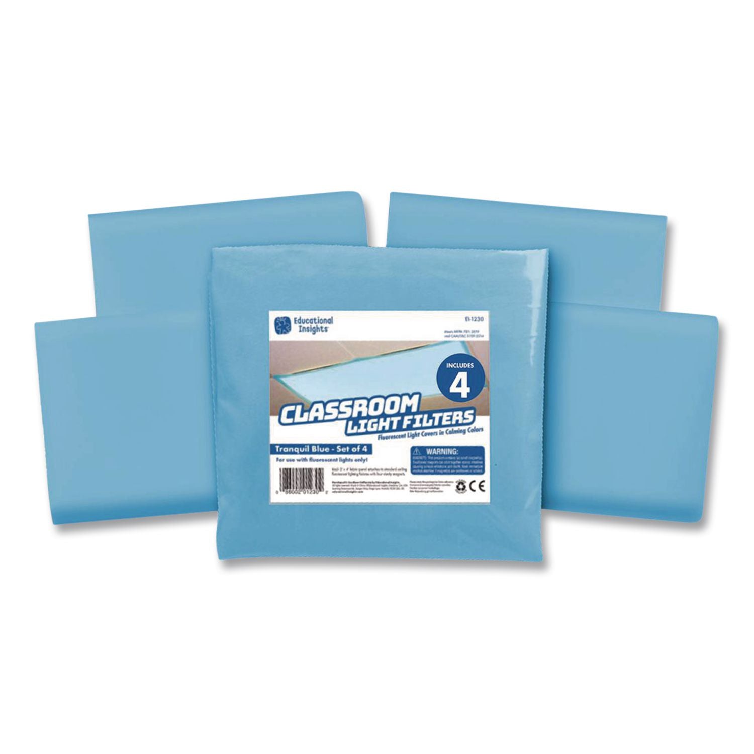 Fluorescent Light Filter Covers, Rectangular, 2 ft x 4 ft, Tranquil Blue, 4 Covers