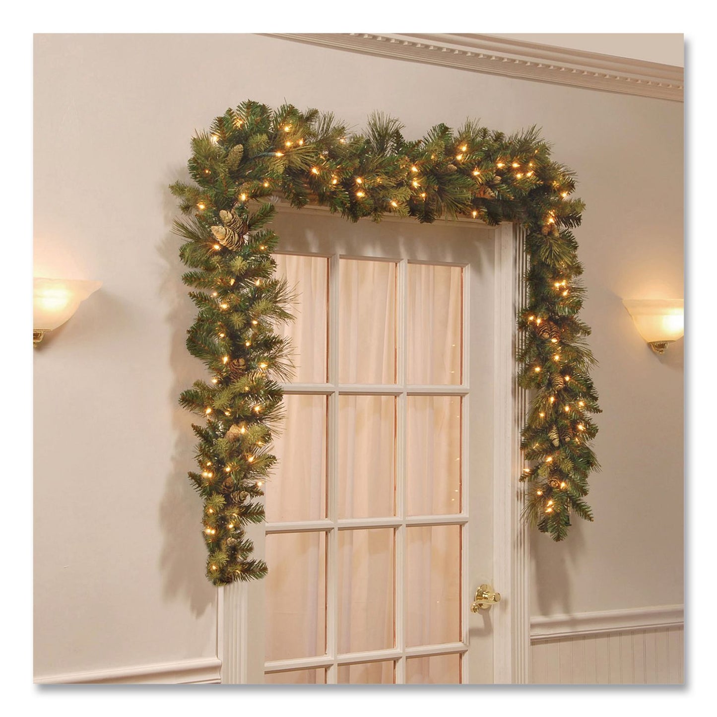 Pre-Lit Carolina Pine Garland, AC Powered, Clear Incandescent Lights, 108" Long, Green