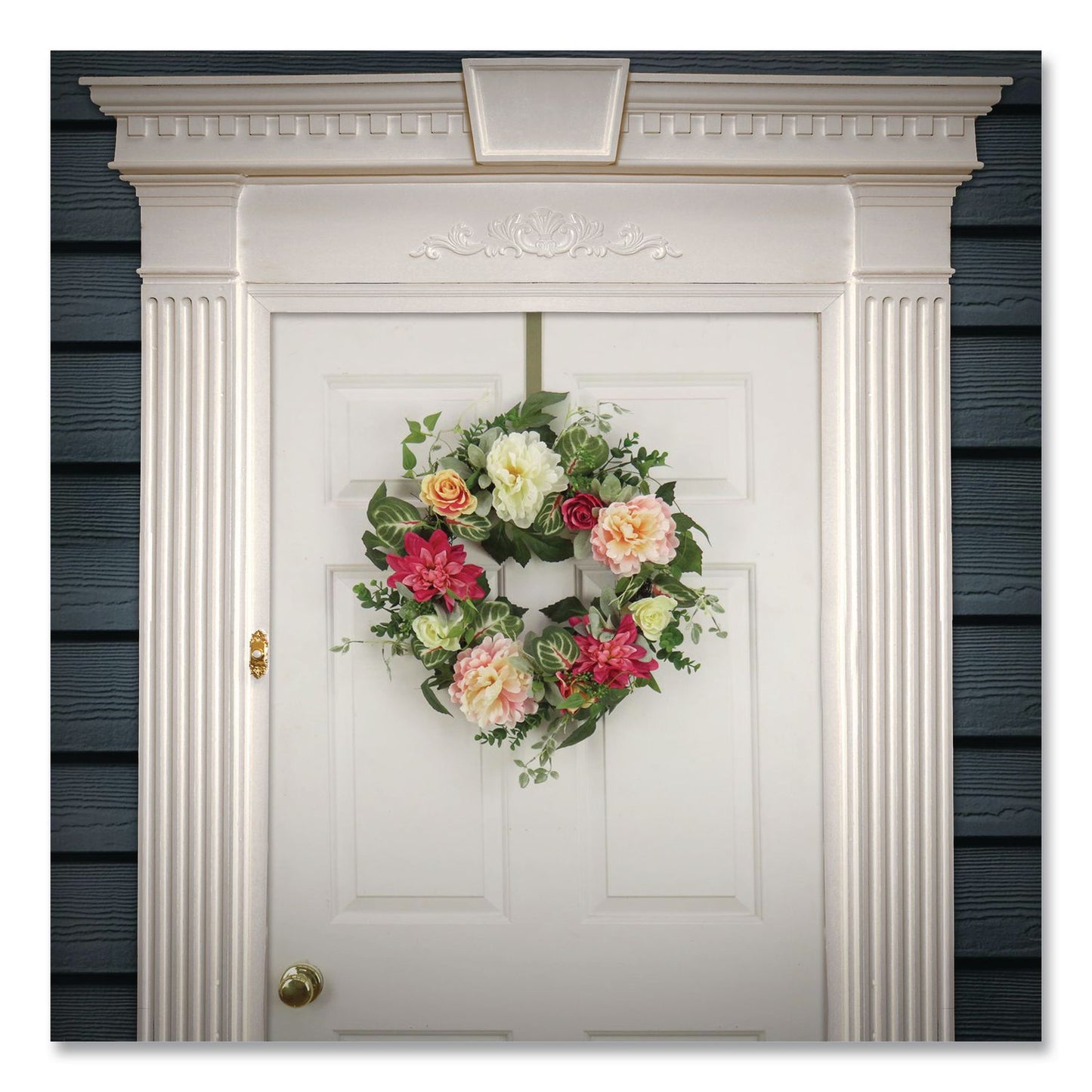 Mixed Garden Flowers Spring Wreath, 22" Diameter x 5"h, Pink