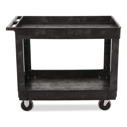 Heavy-Duty Flat-Handle Maintenance/Utility Cart, Plastic, 2 Shelves, 500 lb Capacity, 24" x 40" x 31.25", Black