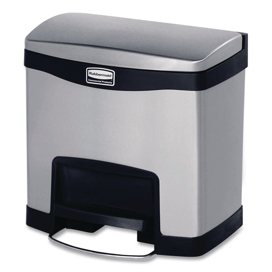Slim Jim Stainless Steel Step-On Container, Front Step Style, 4 gal, Stainless Steel, Black