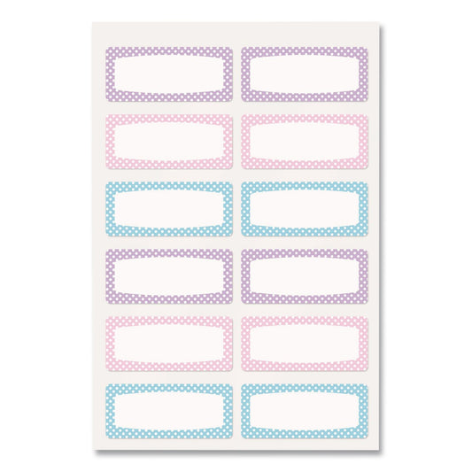 No-Iron Fabric Labels, Pastel Borders, Handwrite Only, 0.75 x 1.75, White, 12/Sheet, 2 Sheets/Pack