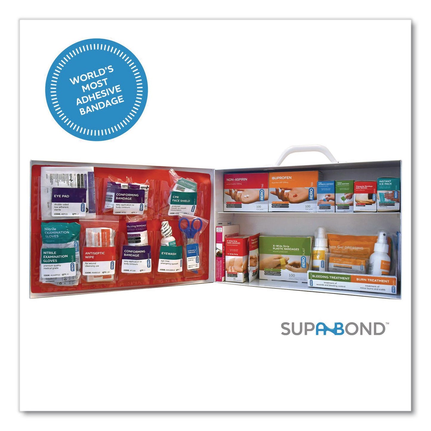 80 Series Class A 2-Shelf First Aid Cabinet - Meds, 80 Person, 479 Pieces, Metal Case
