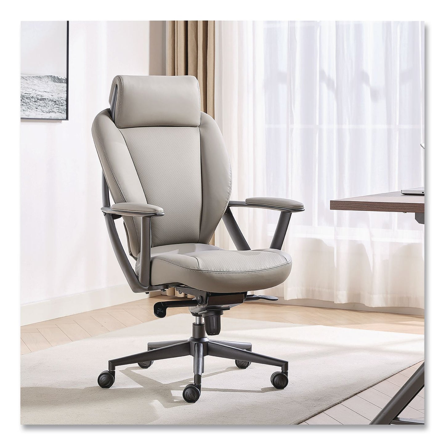 Vannes Ergonomic Executive Chair, Supports Up to 275 lb, 20.5" to 23.5" Seat Height, Light Gray Seat and Back, Dark Gray Base