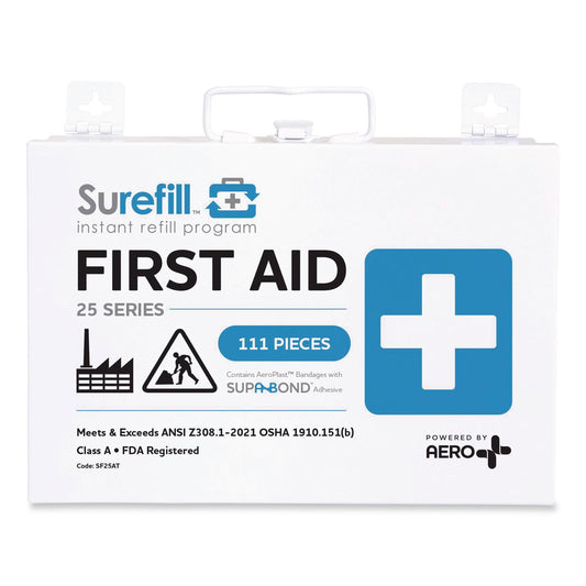 25 ANSI 2021 A+ First Aid Kit with Metal Case, 111 Pieces