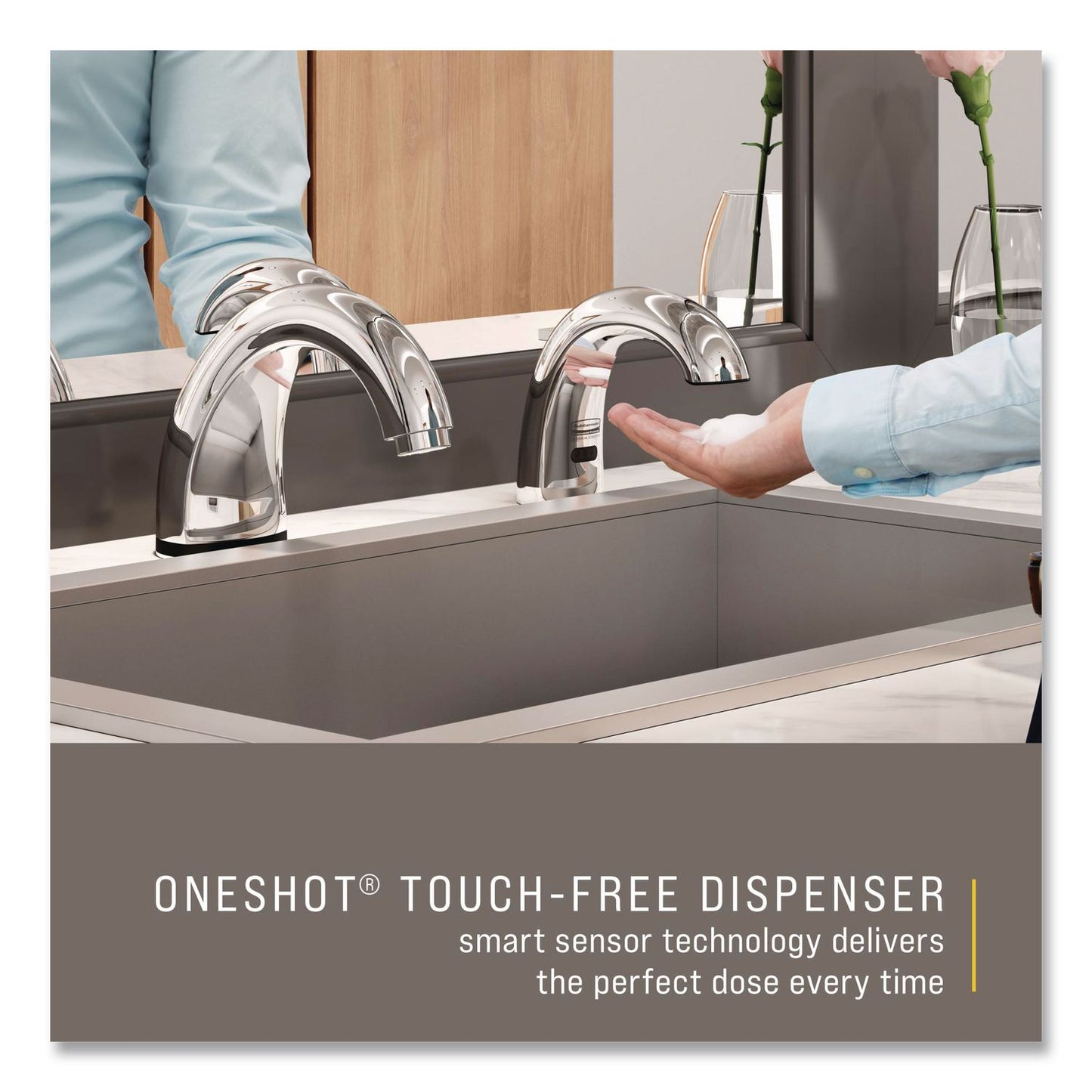 One Shot Soap Dispenser - Touch Free, Foam, 800 mL/1,600 mL, 11 x 14 x 3.5, Chrome