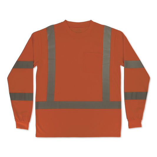GloWear 8368 Class 3 Essential Hi-Vis Long Sleeve T-Shirt, X-Small, Orange