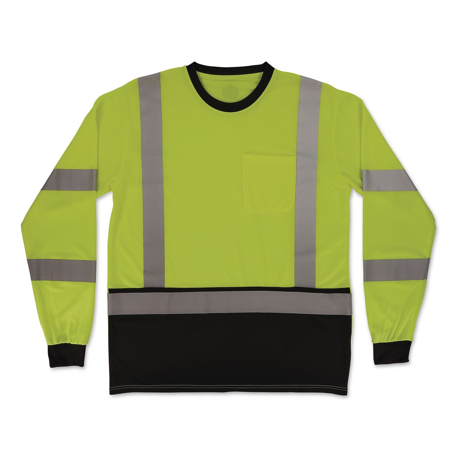 GloWear 8369BK Class 3 Essential Hi-Vis Long Sleeve T-Shirt with Black Bottom, Medium, Lime