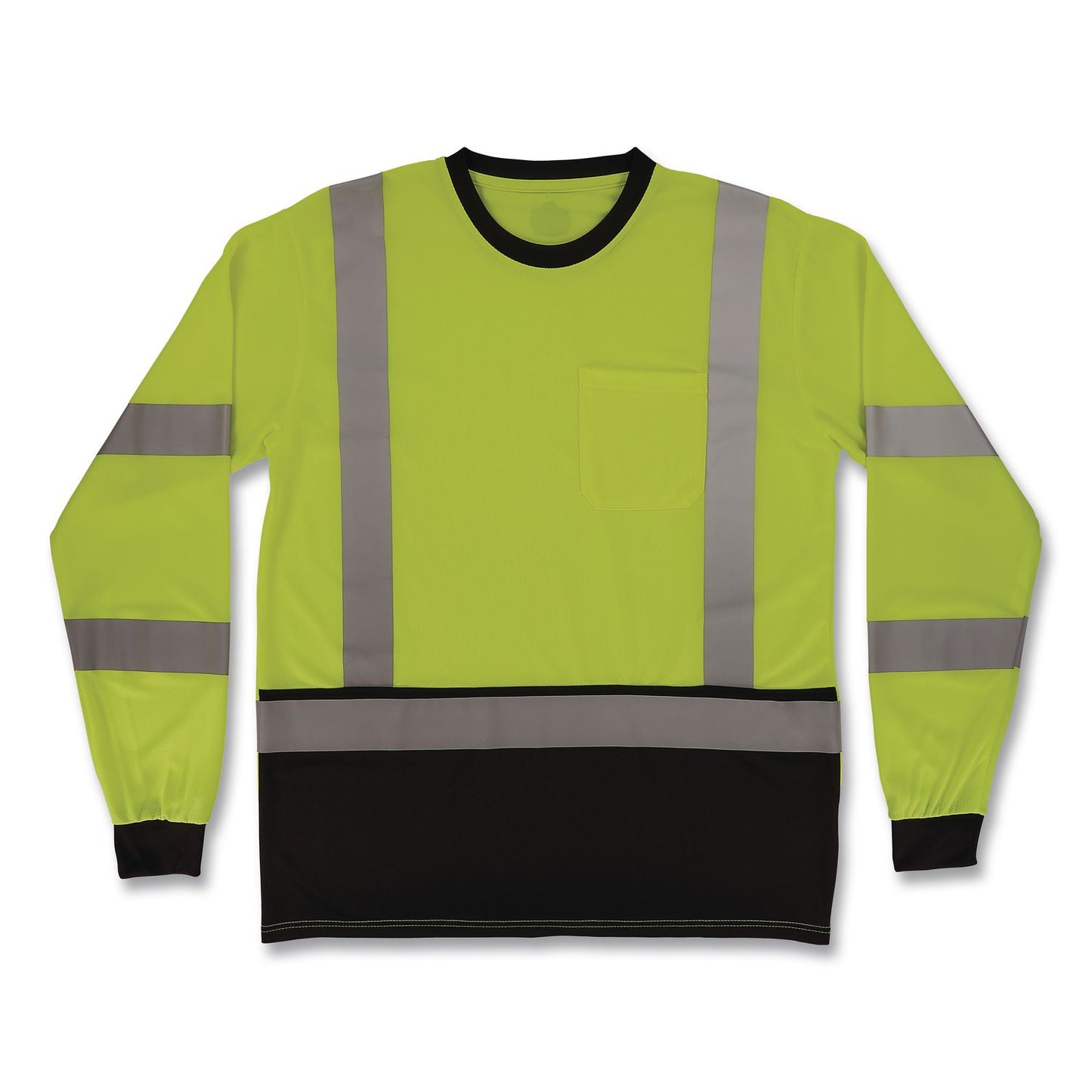 GloWear 8369BK Class 3 Essential Hi-Vis Long Sleeve T-Shirt with Black Bottom, 2X-Large, Lime