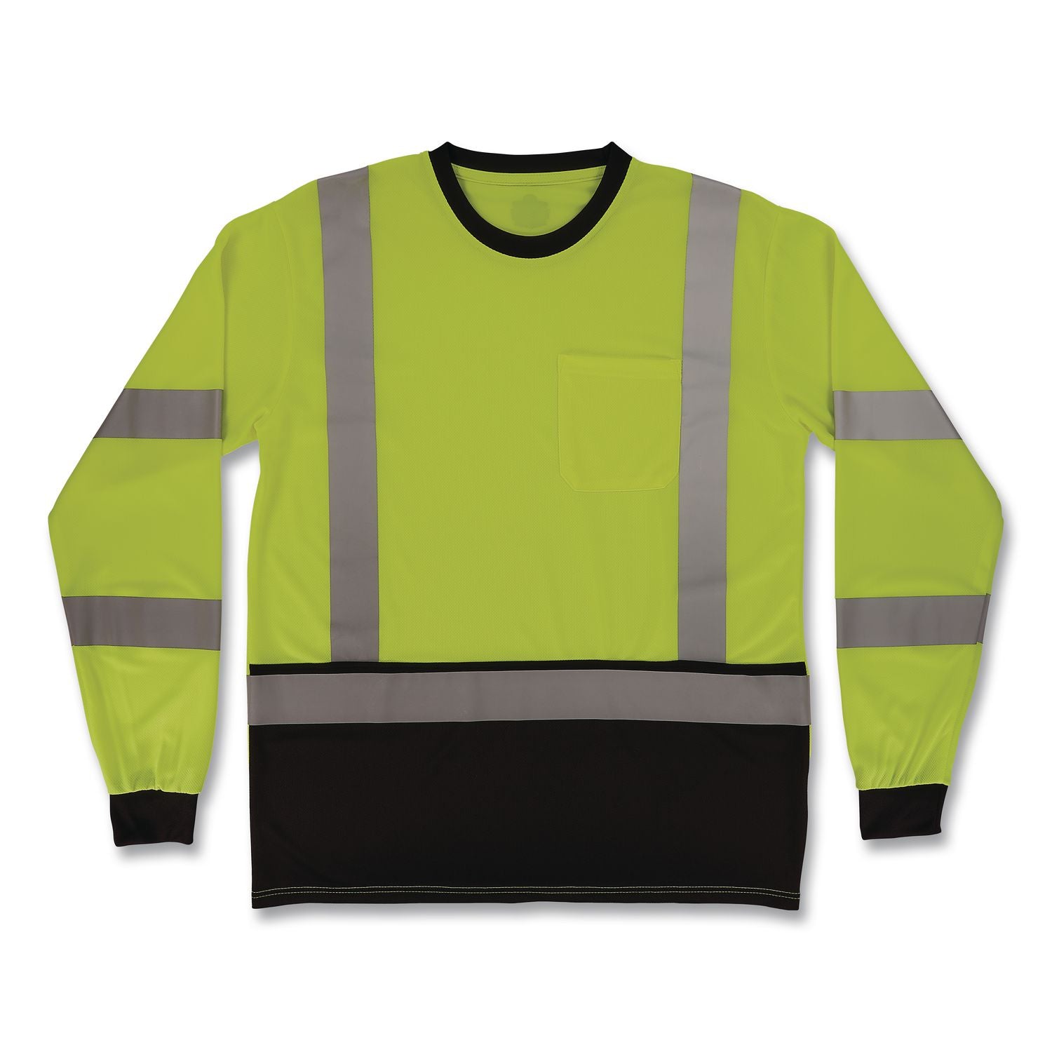 GloWear 8369BK Class 3 Essential Hi-Vis Long Sleeve T-Shirt with Black Bottom, 2X-Large, Lime