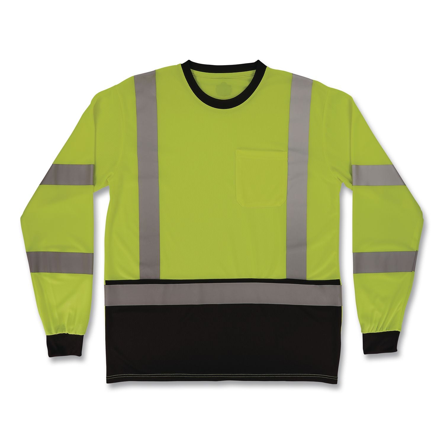 GloWear 8369BK Class 3 Essential Hi-Vis Long Sleeve T-Shirt with Black Bottom, 4X-Large, Lime