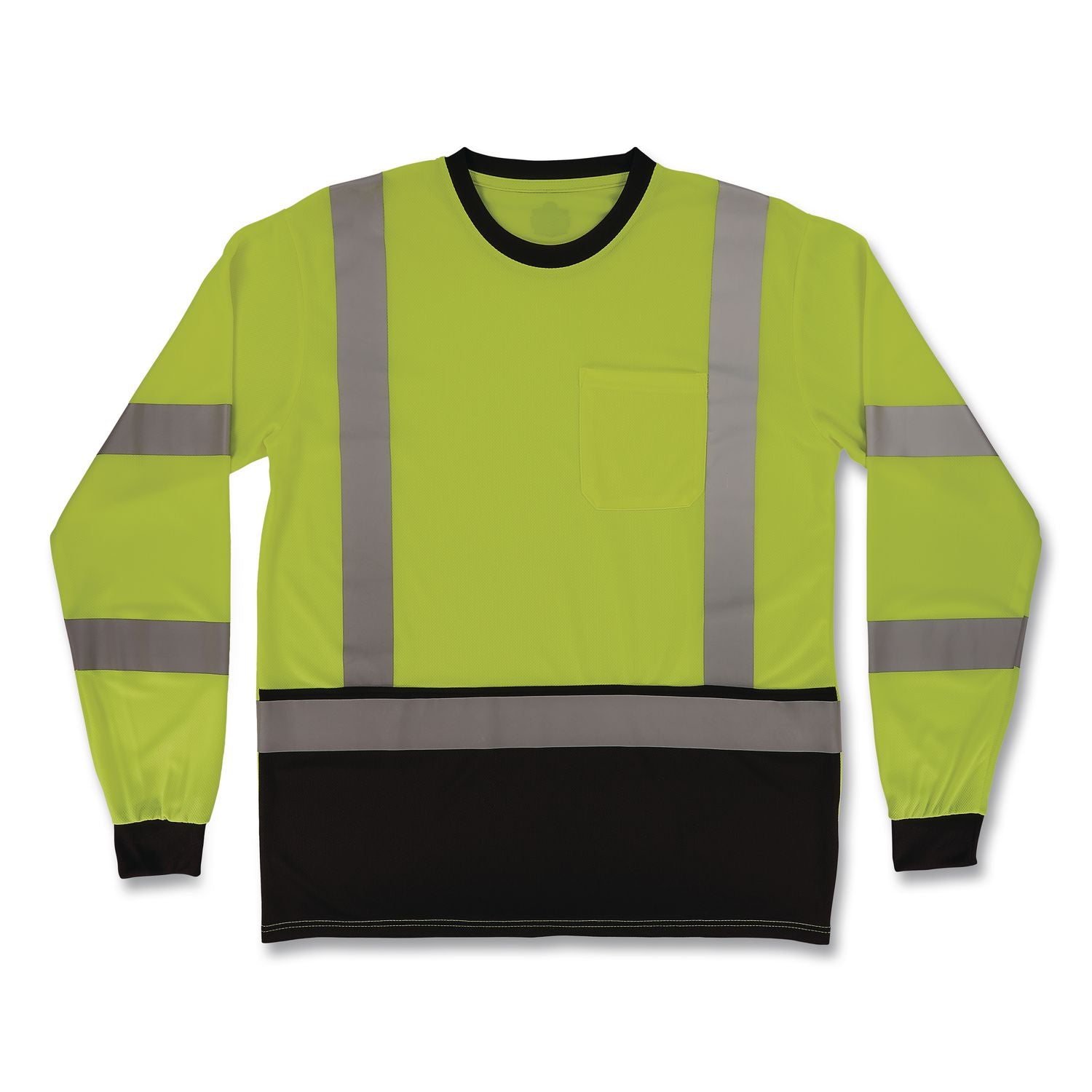 GloWear 8369BK Class 3 Essential Hi-Vis Long Sleeve T-Shirt with Black Bottom, 5X-Large, Lime