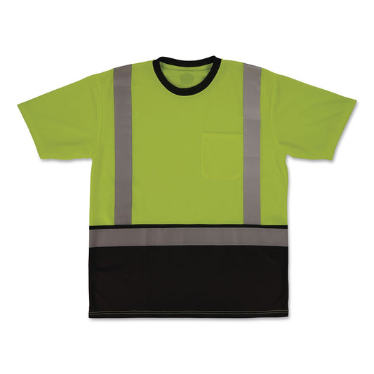 GloWear 8286BK Class 2 Essential Hi-Vis T-Shirt with Black Bottom, 5X-Large, Lime