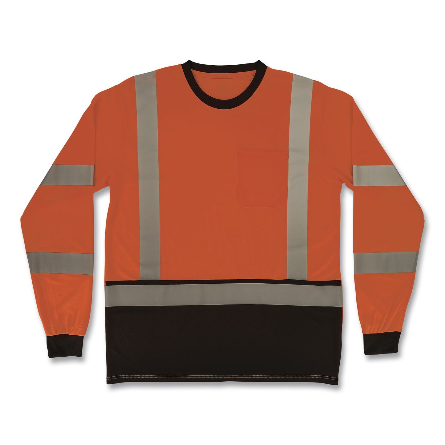 GloWear 8369BK Class 3 Essential Hi-Vis Long Sleeve T-Shirt with Black Bottom, Large, Orange