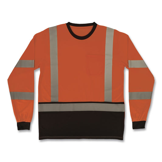 GloWear 8369BK Class 3 Essential Hi-Vis Long Sleeve T-Shirt with Black Bottom, 3X-Large, Orange