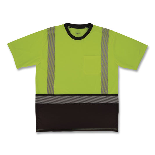 GloWear 8294BK Class 2 Performance Hi-Vis T-Shirt with Black Bottom, X-Small, Lime